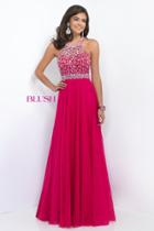 Blush - Jeweled Illusion High Neck A-line Dress 11059