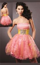 Blush - Embellished Straight Neck Curled A-line Dress 9123