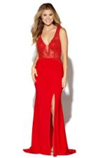 Jolene Collection - 16025 Beaded Scalloped Plunging Evening Gown