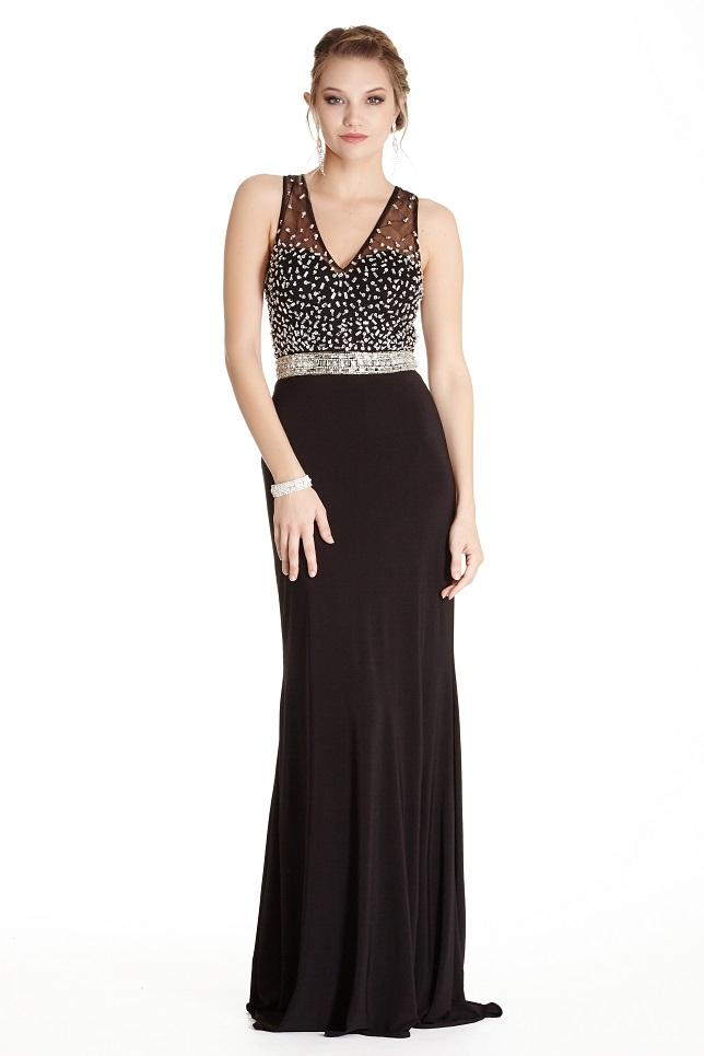 Aspeed - L1789 Glittering Illusion V-neck Sheath Evening Dress