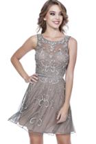 Shail K - 12181 Bedazzled Illusion Scoop Tulle A-line Dress
