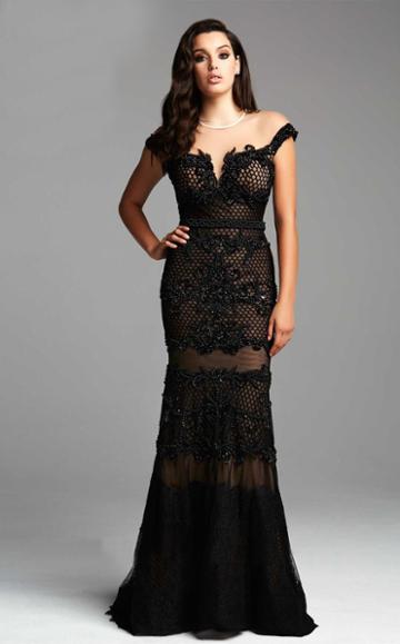 Mac Duggal Couture - 78998 Netted Lace Off Shoulder Sheath Dress