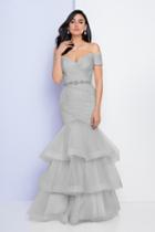 Terani Couture - 1722e4251 Shirred Off-shoulder Tiered Gown