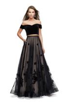 La Femme - 25574 Off-shoulder Two-piece Tulle A-line Gown