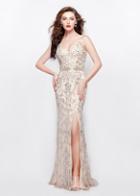 Primavera Couture - 3019 Embellished V Neck Gown With Slit