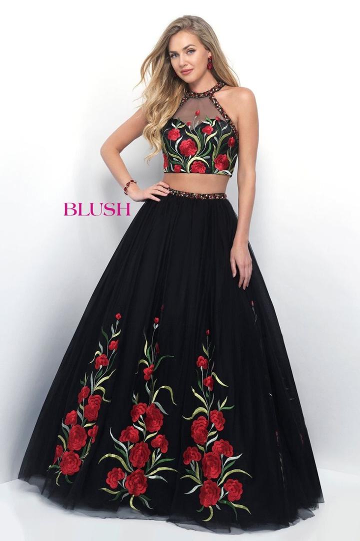 Blush - Two-piece Jeweled And Floral Embroidered Ball Gown 5606