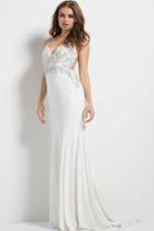 Jovani - Embellished Deep V-neck Dress 48947