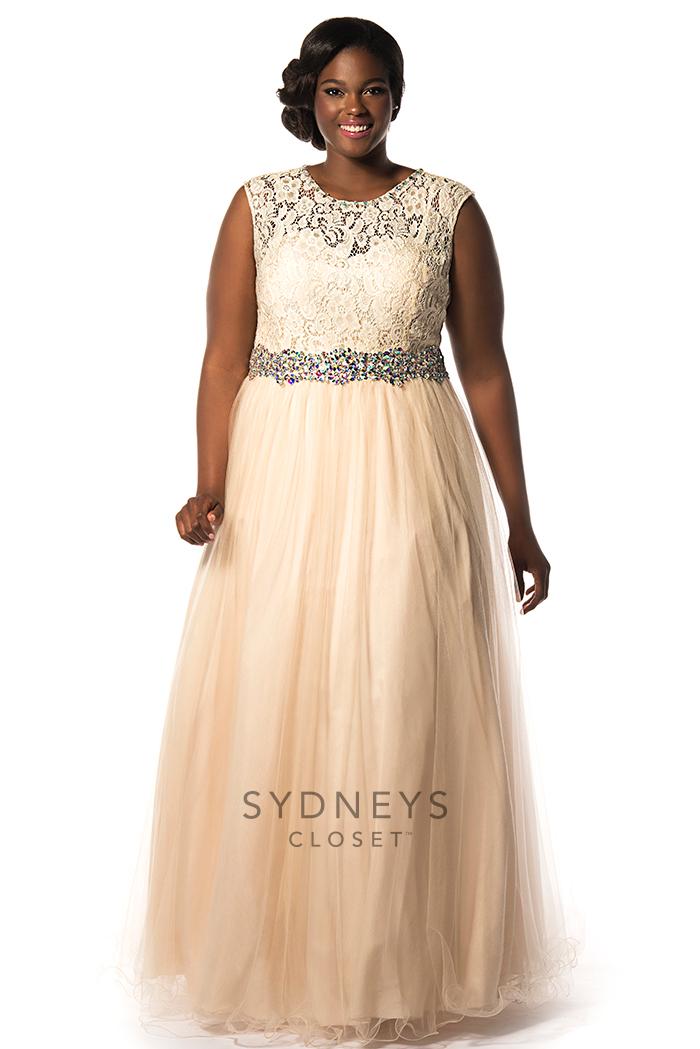 Sydney's Closet - Sc7150 Plus Size Dress In Champagne