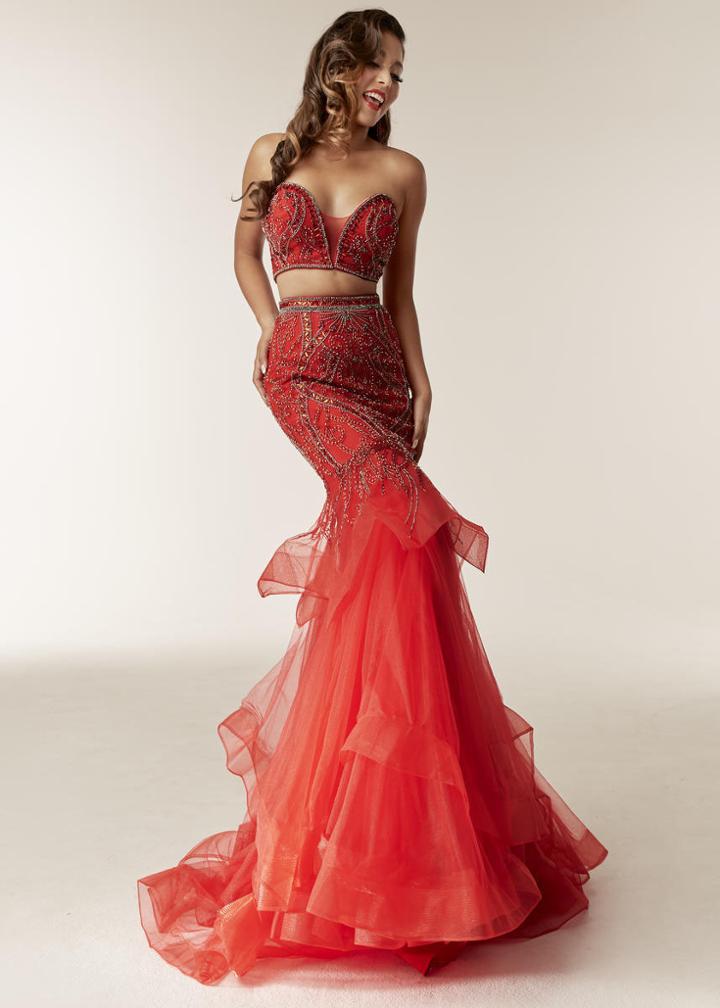 Jasz Couture - 6242 Two Piece Strapless Beaded Mermaid Gown