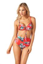 Montce Swim - Red Floral Prima Tassels Top X High Rise Bikini Set