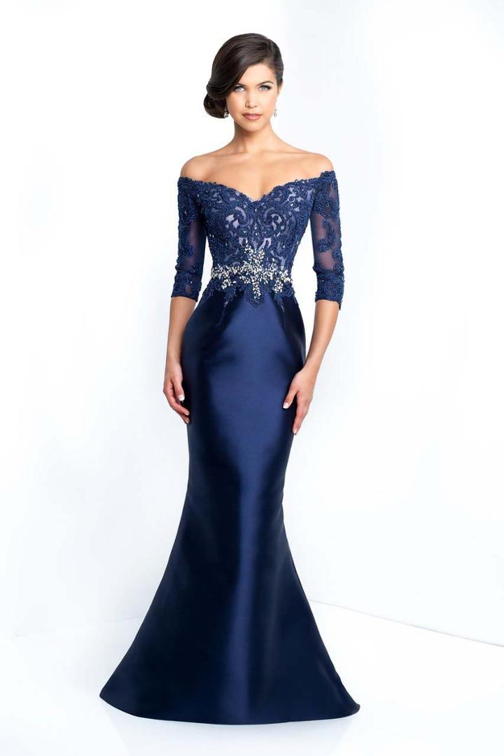 Blush - S2016 Beaded Sheer Off-shoulder Sheath Gown