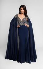 Terani Evening - Bejeweled V-neck Chiffon Gown With Cape 1713m3469