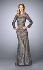 La Femme - 24919 Sequined Bateau Neck A-line Dress