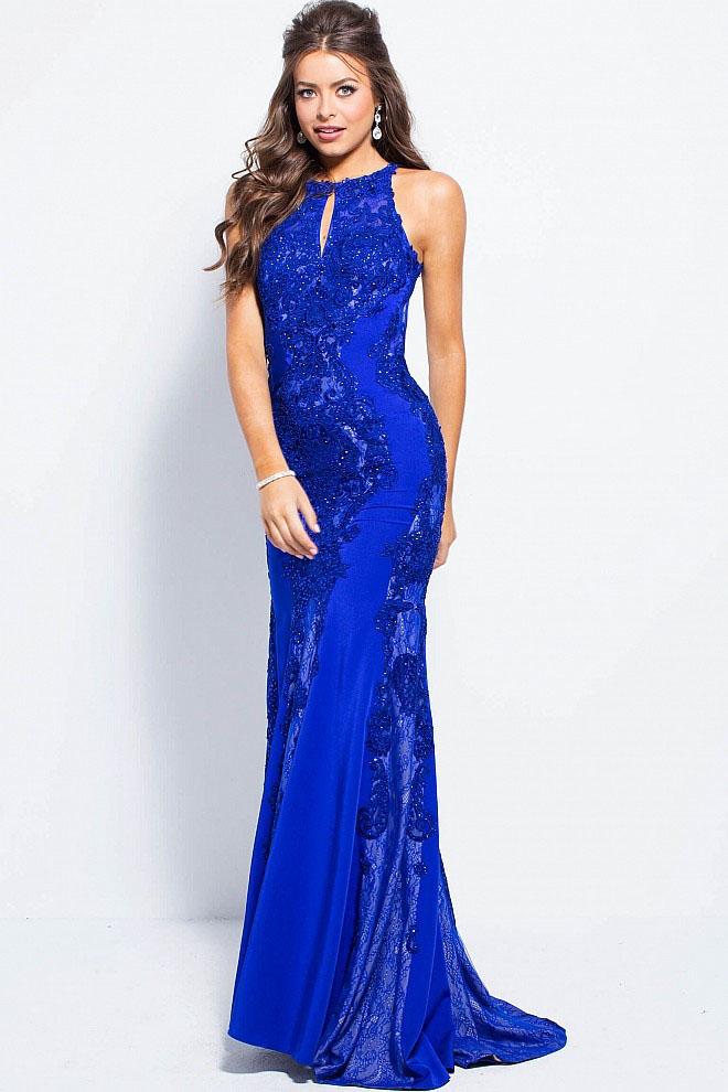 Jovani - Jvn55869 Beaded Lace Halter Sheath Dress