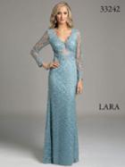Lara Dresses - Lovely Dusty Blue Long Sleeve Gown With Scalloped Neckline 33242