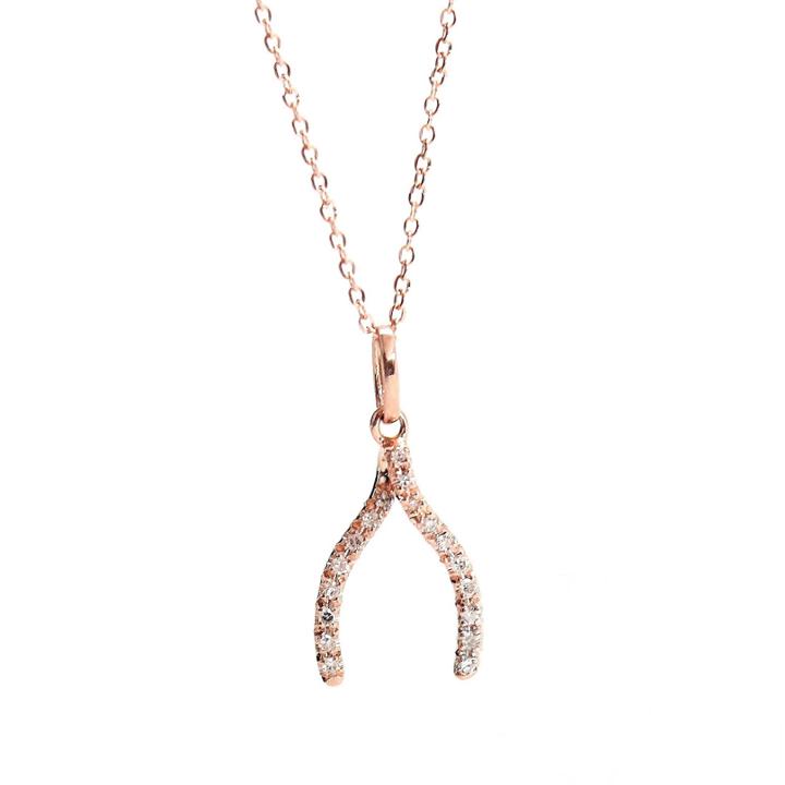 Rachael Ryen - 14k Rose Gold Diamond Wishbone Charm Necklace