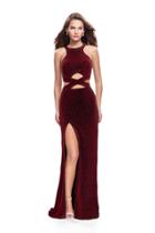 La Femme - 25422 Strappy Fitted Slit Halter Dress