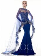 Panoply - Strapless Rhinestone Embellished With Cape Trumpet Dress 44295