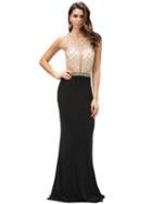 Illusion Beaded Embellishment Boat Neck Slim-fitting Dress