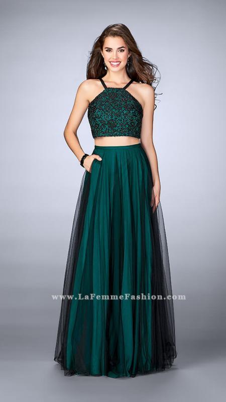La Femme - Vibrant Halter Neck Laced Two-piece Tulle Dress 24365