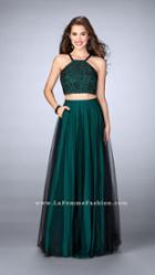 La Femme - Vibrant Halter Neck Laced Two-piece Tulle Dress 24365