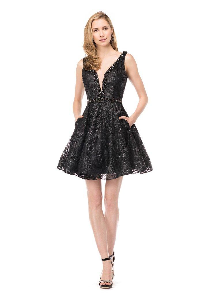 Colors Dress - 1517 Sequined V-neck A-line Dress