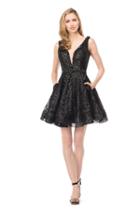 Colors Dress - 1517 Sequined V-neck A-line Dress