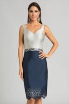Feriani Couture - 18628 Two Tone Color V-neck Sheath Dress