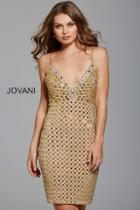 Jovani - 55600 Spaghetti Straps V-neck Beaded Cocktail Dress