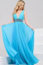 Jovani - 48069 Pleated Plunging V Neck Evening Gown