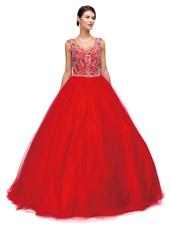 Dancing Queen - V-neck Sparkling Embellishment Ball Gown 1165