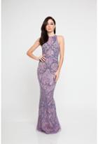 Terani Couture - 1812gl6497 Beaded Lace Illusion Halter Sheath Dress