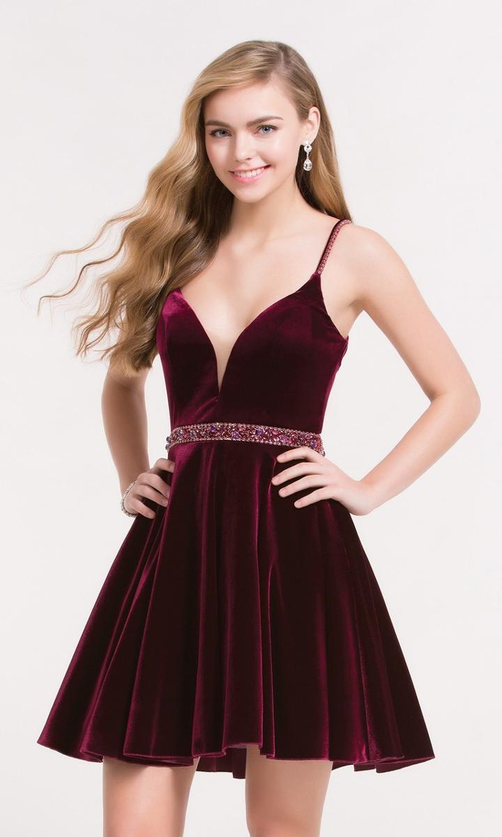 Alyce Paris Homecoming - 3712 Embellished Deep V-neck A-line Dress