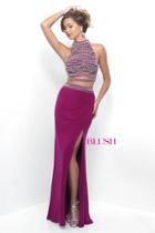 Blush - High Halter Two-piece Jersey Sheath Gown 11315