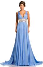 Johnathan Kayne - 8004 Plunging Ruched Silk Chiffon A-line Gown