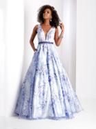 Clarisse - 3552 Deep V-neck Print Ballgown