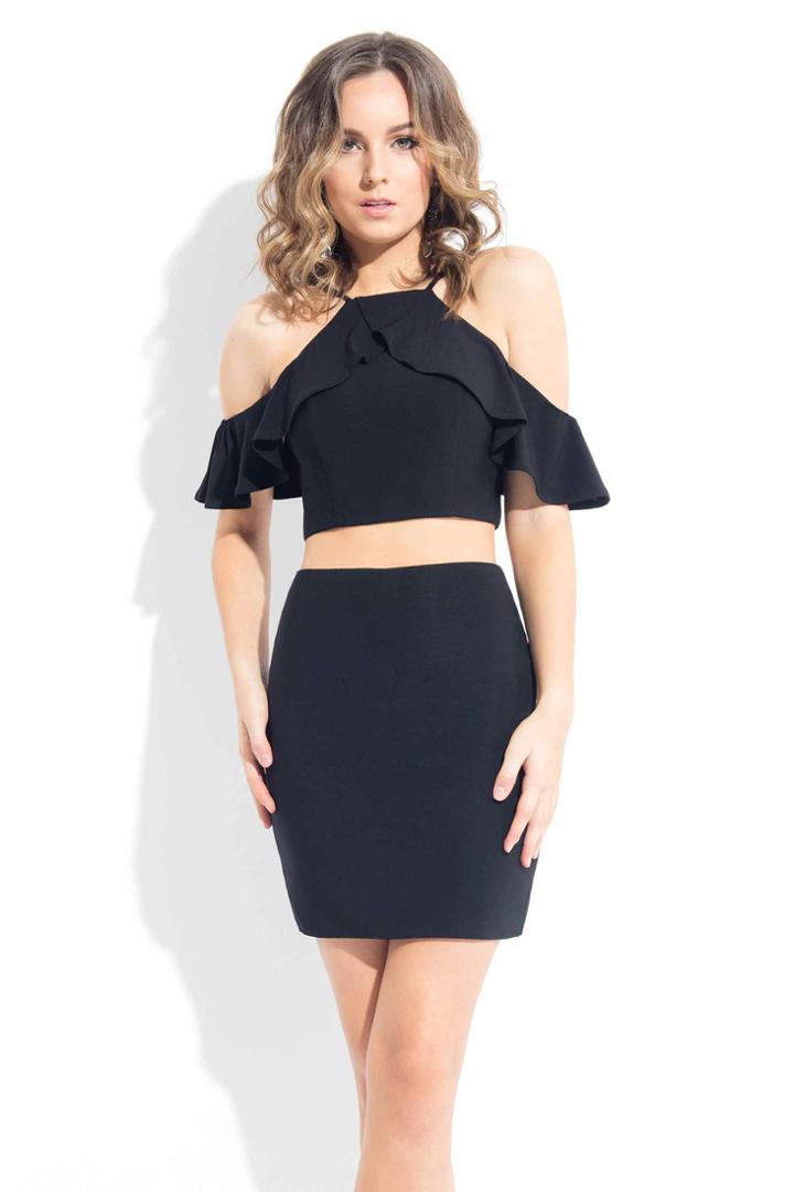 Rachel Allan Lbd - L1089 Two-piece Ruffled Halter Cocktail Dress
