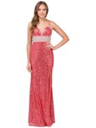 Dancing Queen - Sequined Crisscrossed Back Long Sheath Gown