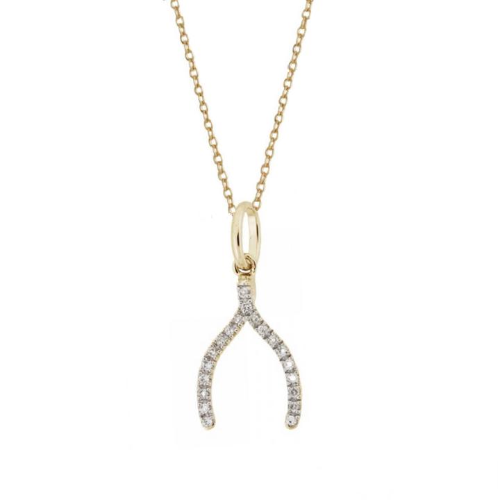Rachael Ryen - 14k Gold Diamond Wishbone Charm Necklace