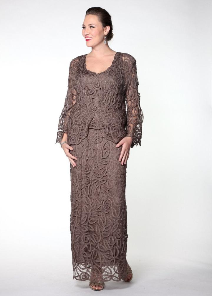Soulmates - D7107x Queen Hand Crochet 3/4 Bell Sleeve Three Piece Evening Gown