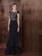 Marsoni By Colors - M193 Beaded Short Sleeves Long Dress