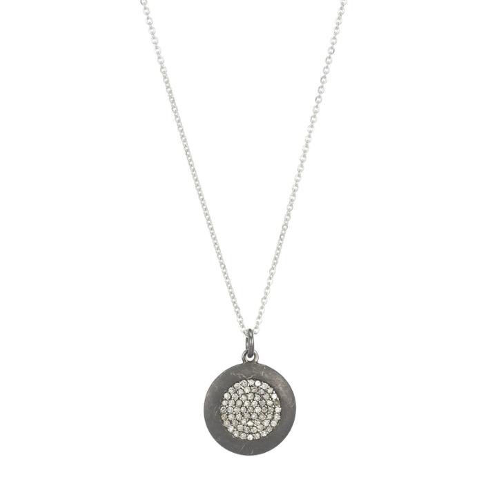 Teri Jon - Brooklyn Large Oxidized Disc W/ Inner Diamond Disc Necklace