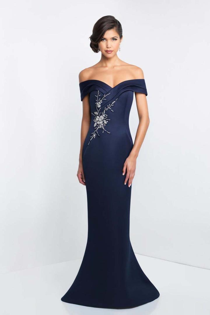 Blush - S2013 Shawl Pleated Off-shoulder Satin Mermaid Gown