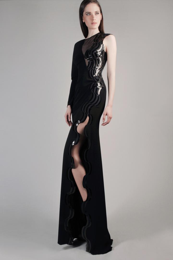 Beside Couture By Gemy - Cpf14 4078 Asymmetric Illusion High Slit Gown