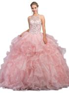 Dancing Queen - Bejeweled Illusion Halter Ruffled Ballgown