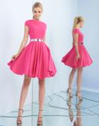 Ieena For Mac Duggal - 25680i Cap Sleeve High Neck A-line Dress