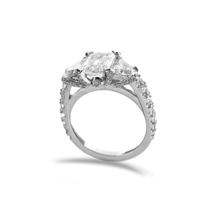 Ashley Schenkein Jewelry - Emerald And Trapezoid Diamond Engagement Ring