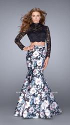 La Femme - Grandiose Laced And Floral Mermaid Two-piece Dress 24028