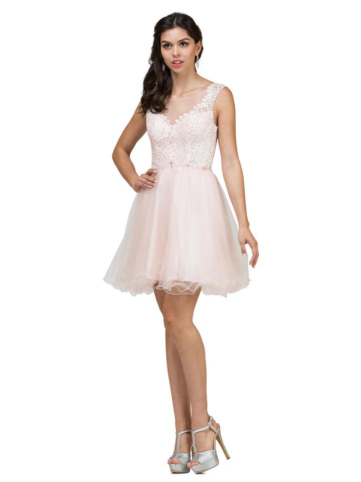 Dancing Queen - 2158 Beaded Illusion Scoop Cocktail Dress