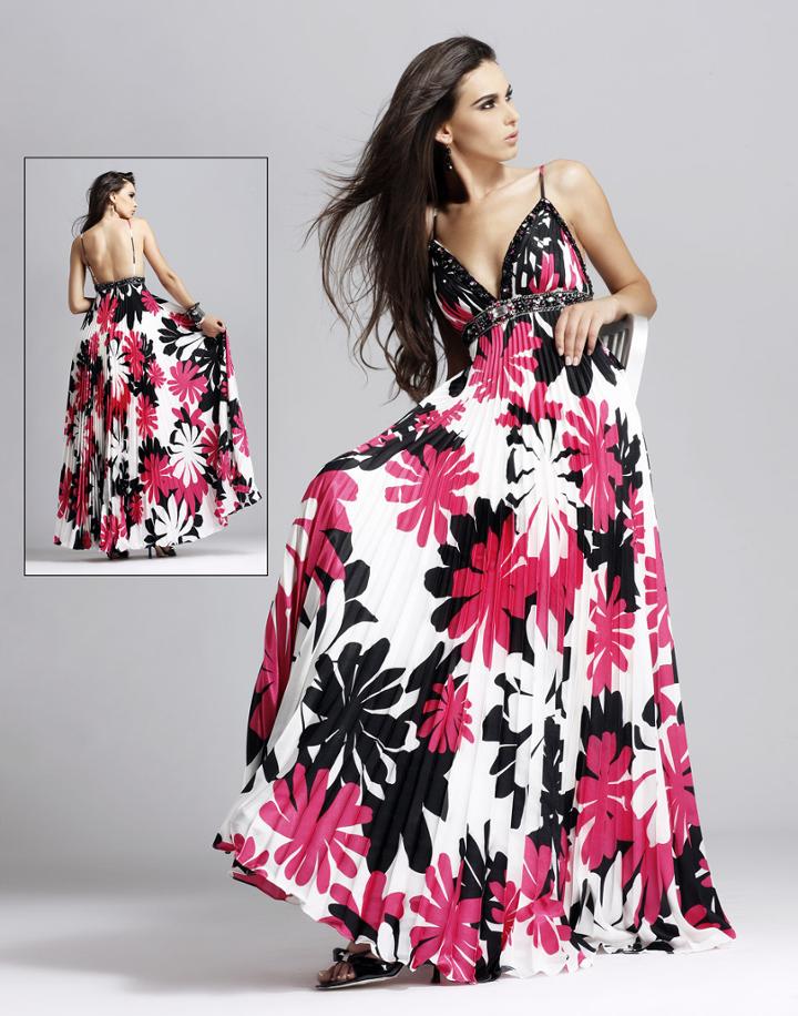 Blush - 9034 Floral Print Accordion Gown
